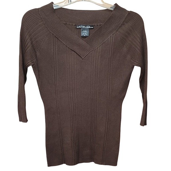 united states sweaters Sweaters - United States Sweaters Brown Ribbed V‑Neck Knit M Y2K Office Chic Office Bodycon